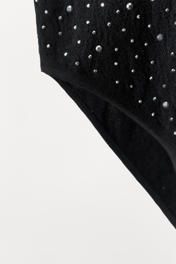 ZARA БЕСШОВНОЕ КРУЖЕВНОЕ БОДИ С БЛЁСТКАМИ, ЧЕРНЫЙ