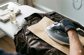 Разглаживание мятой кожаной куртки