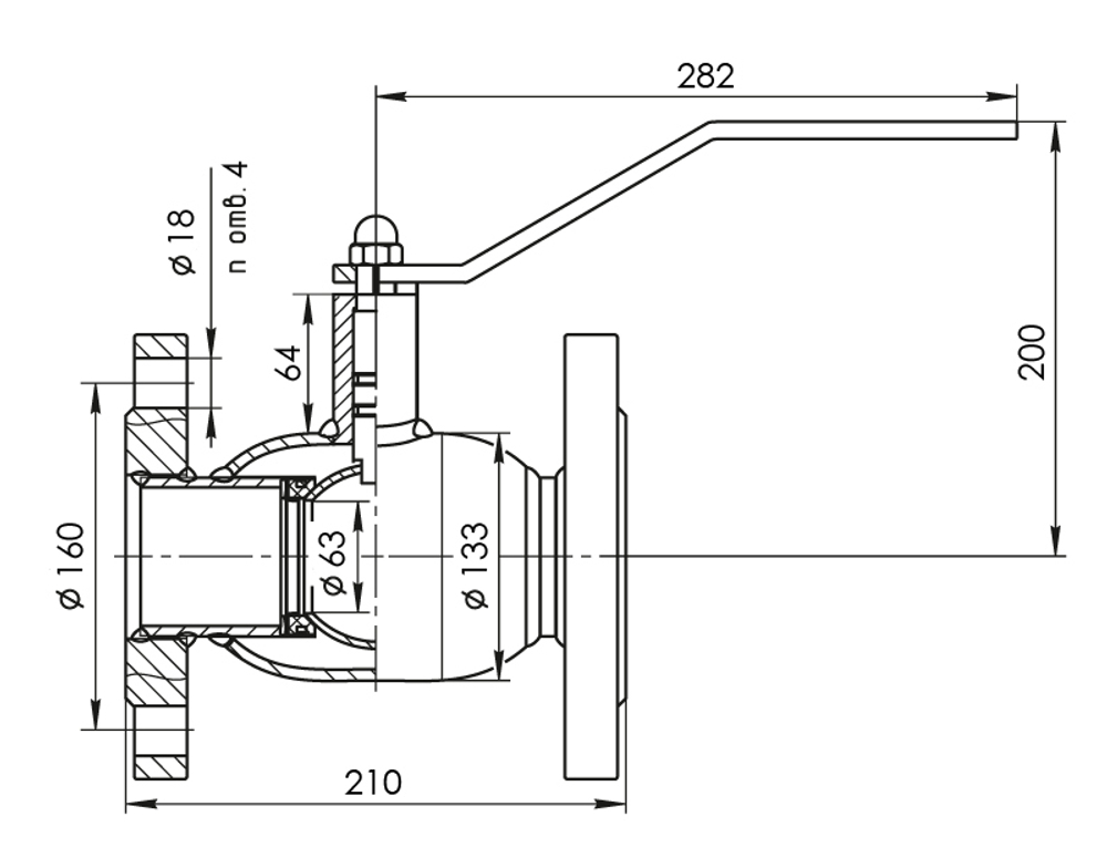 Кран шаровый Temper Ду80 Ру16 стандартнопроходной тип 286 фланцевый "под задвижку", ст. 20, L=210 мм