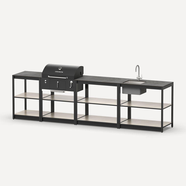 Мангальный комплекс Lounge M-113SB, 3.2 м, дуб сонома/черный мрамор