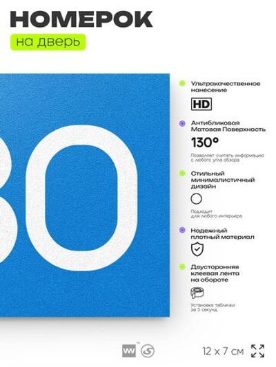Номер на дверь 980, табличка на дверь для офиса, квартиры, кабинета, аудитории, склада, голубая 120х70 мм, Айдентика Технолоджи