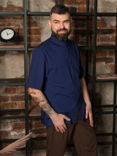 Темно-синяя мужская рубашка-китель "Мир" для повара и кондитера NVDesign