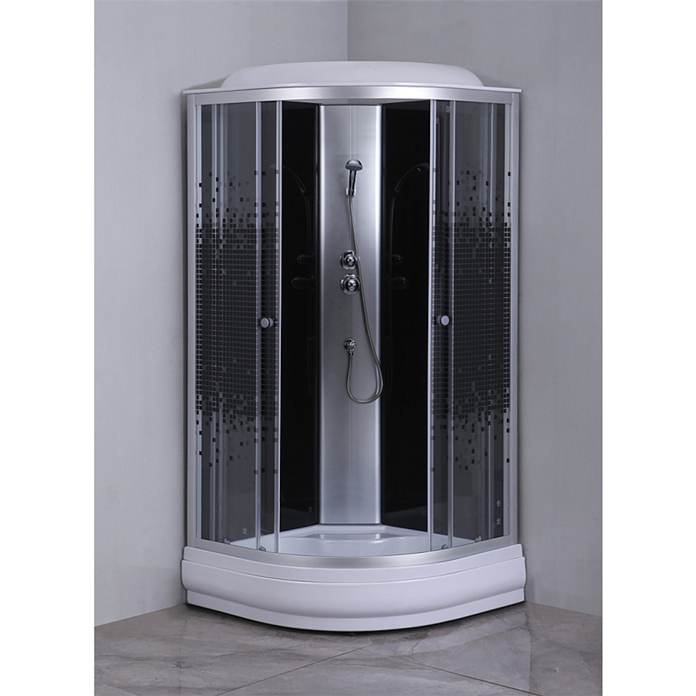 Душевая кабина Loranto 90х90х215 поддон 13см, черный мозаичный узор, прозрачное стекло 4мм, профиль хром матовый (CS-6690-13K 90)