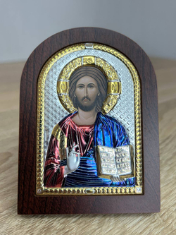Спаситель, икона арочная, красное дерево, эмаль  60х75