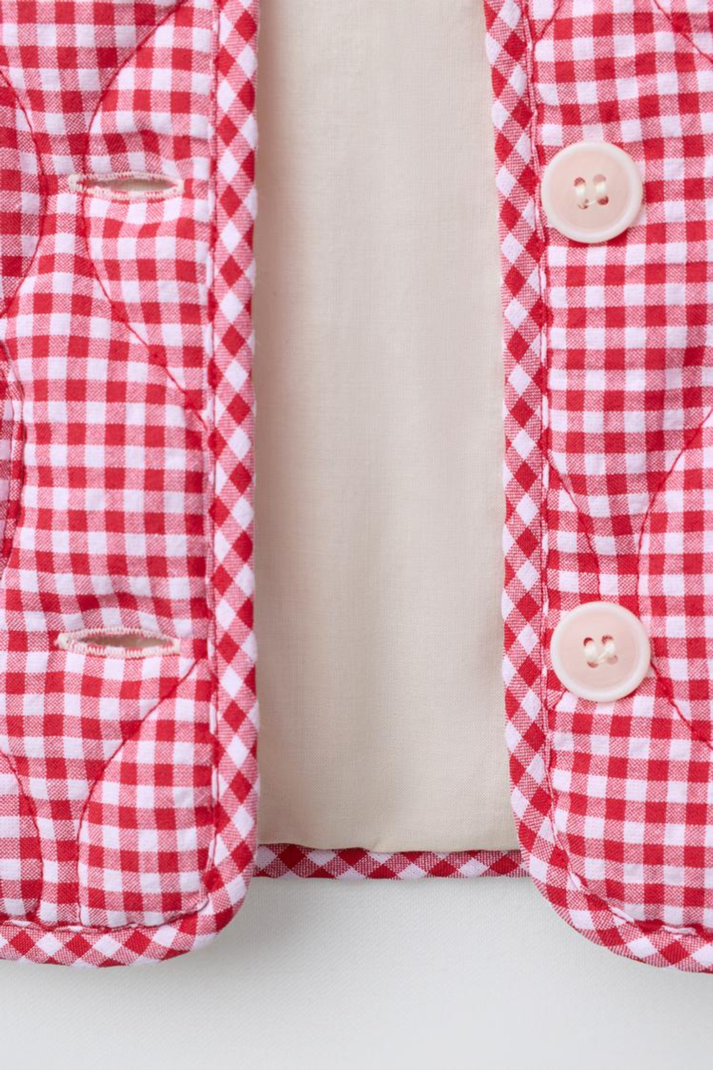 ZARA СТЕГАНАЯ КУРТКА В КЛЕТКУ ВИШИ, КРАСНЫЙ/БЕЛЫЙ