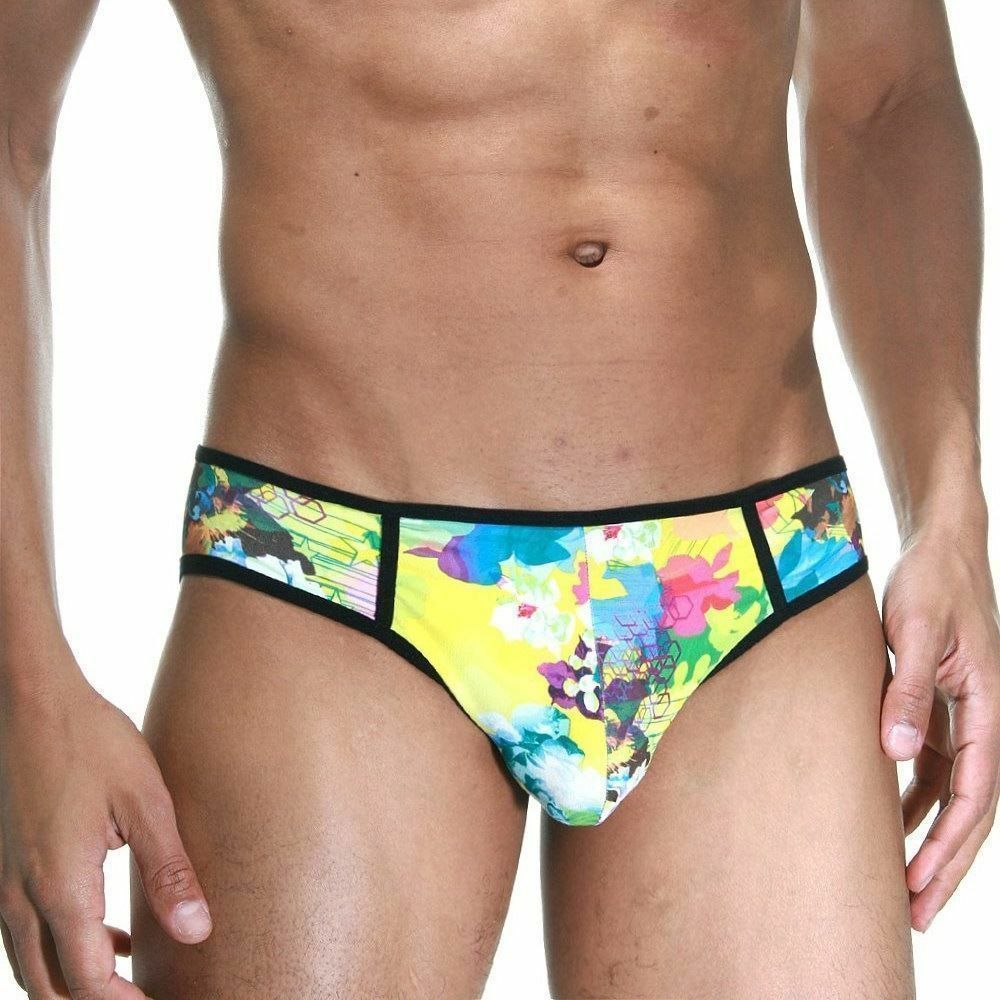 Мужские трусы слипы желтые с цветочным принтом Cosmos Colors FR40_YT