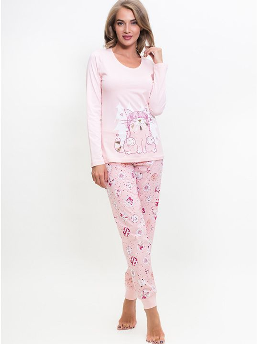 Оригинальная женская пижама с котиками (Размер: XL) (Цвет: персиковый)