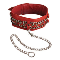 Красный кожаный ошейник с цепочками и поводком Sitabella BDSM Accessories 3101-2
