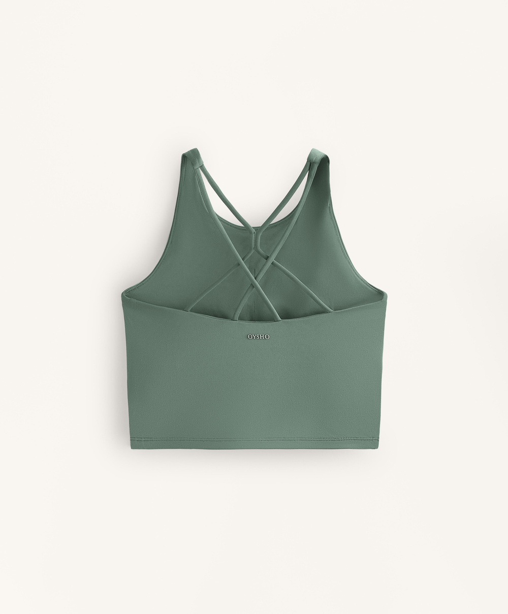 Oysho Майка Comfortlux с чашками и полосками на спине, темно-зеленый