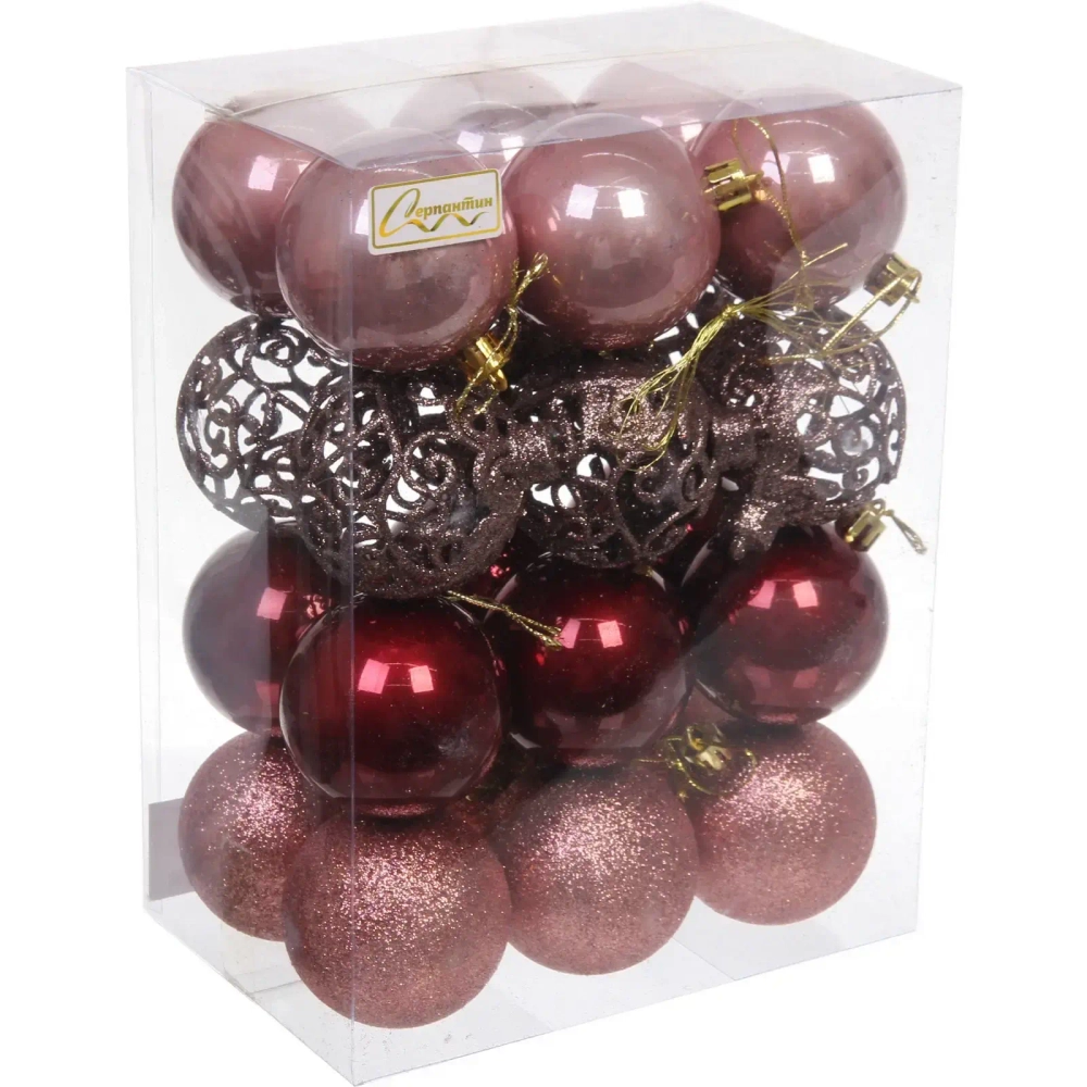 Набор ёлочных украшений SHINE «Brilliant story» 24 предмета (роз.золото/рубин)