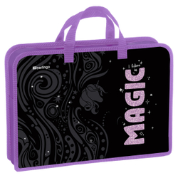 Папка с ручками 1 отделение, А4 "Purple Magic", 340*245*75мм, пластик, на молнии, Berlingo
