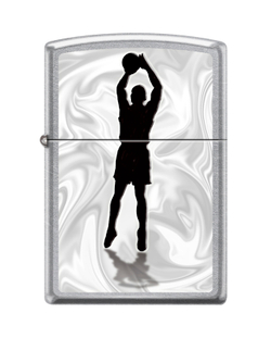 Фото бензиновая зажигалка серебристая матовая с рисунком баскетболиста ZIPPO 207_basketball в коробке