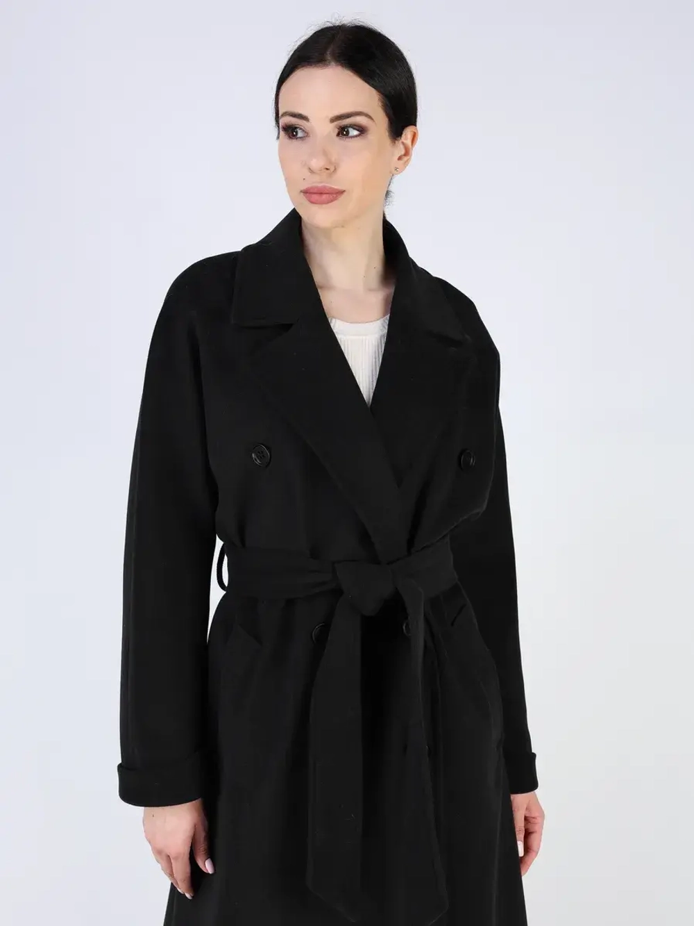 Пальто демисезонное длинное с поясом