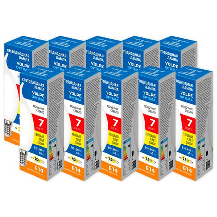 LED-CW35-7W-3000K-E14-FR-SLF Набор из 10штук Лампа светодиодная. Форма свеча на ветру. матовая. Серия Optima Филамент. Теплый белый свет 3000К. ТМ Volpe