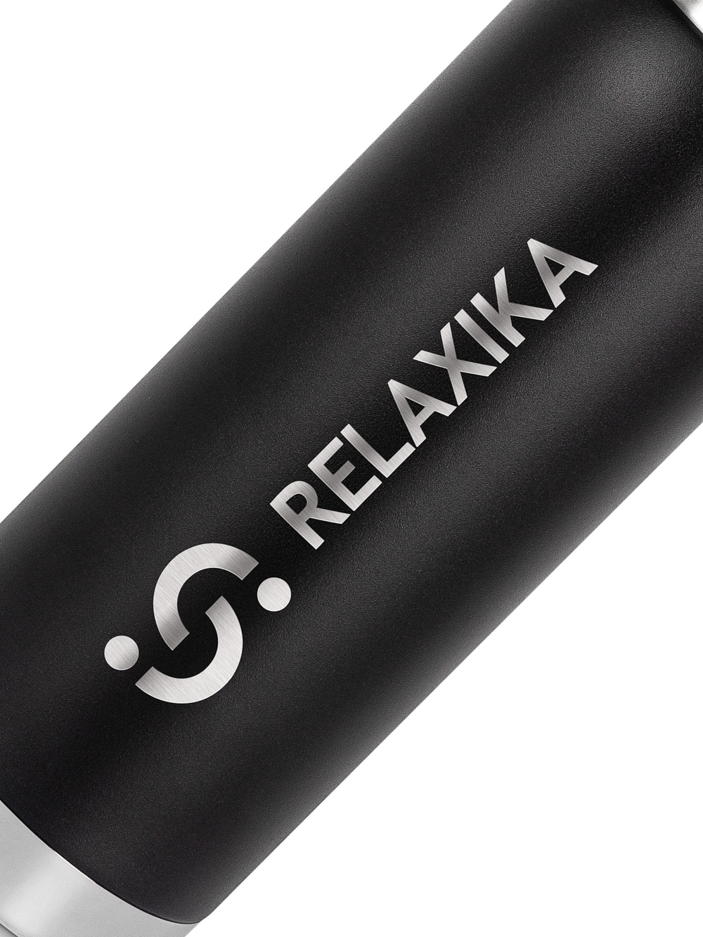Термос Relaxika 103 (0,75 литра), черный (стикерпак "Зимний спорт")