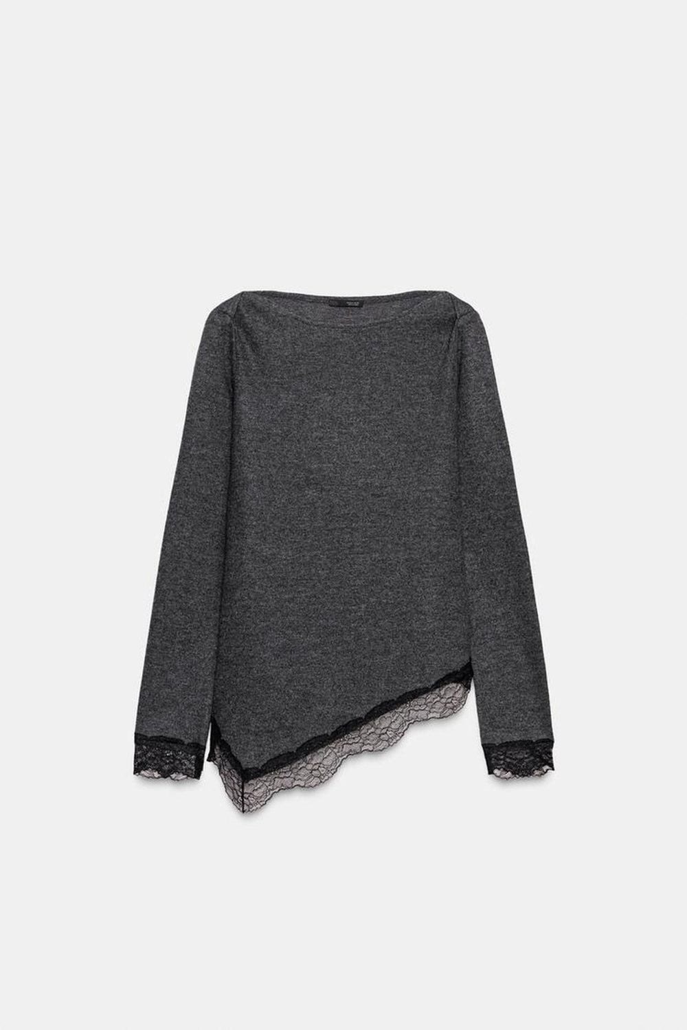 ZARA ТОП ИЗ МЯГКОГО КРУЖЕВА, АНТРАЦИТОВО-СЕРЫЙ