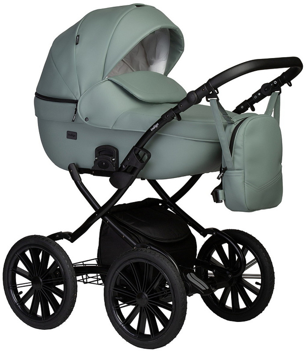Детская коляска Indigo Mio Eco Plus 14 3 в 1 с автокреслом Avionaut Cosmo 03 шалфей кожа