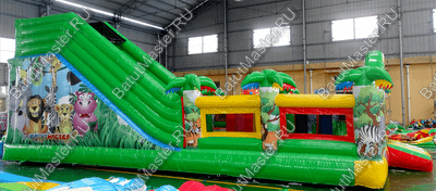 Надувной батут "Джунгли малый" борта с сеткой, размер 10*7*5 м