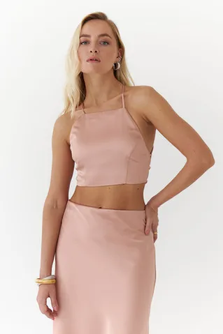 Топ на шнуровке из атласа персикового цвета