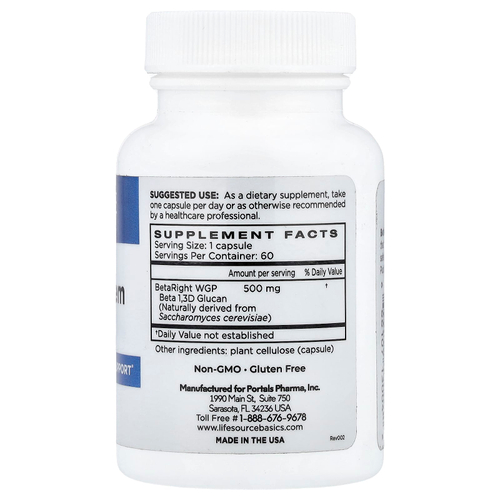 Life Source Basics (WGP Beta Glucan), Активатор иммунной системы, 500 мг, 60 капсул