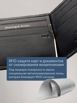 725 R - Зажим для купюр с монетником на молнии и RFID защитой