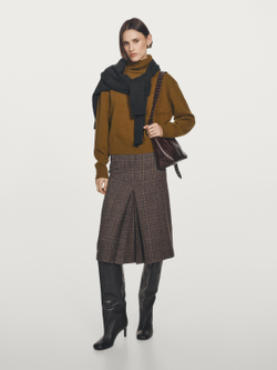 Massimo Dutti Юбка миди в клетку из 100% шерсти, коричневый