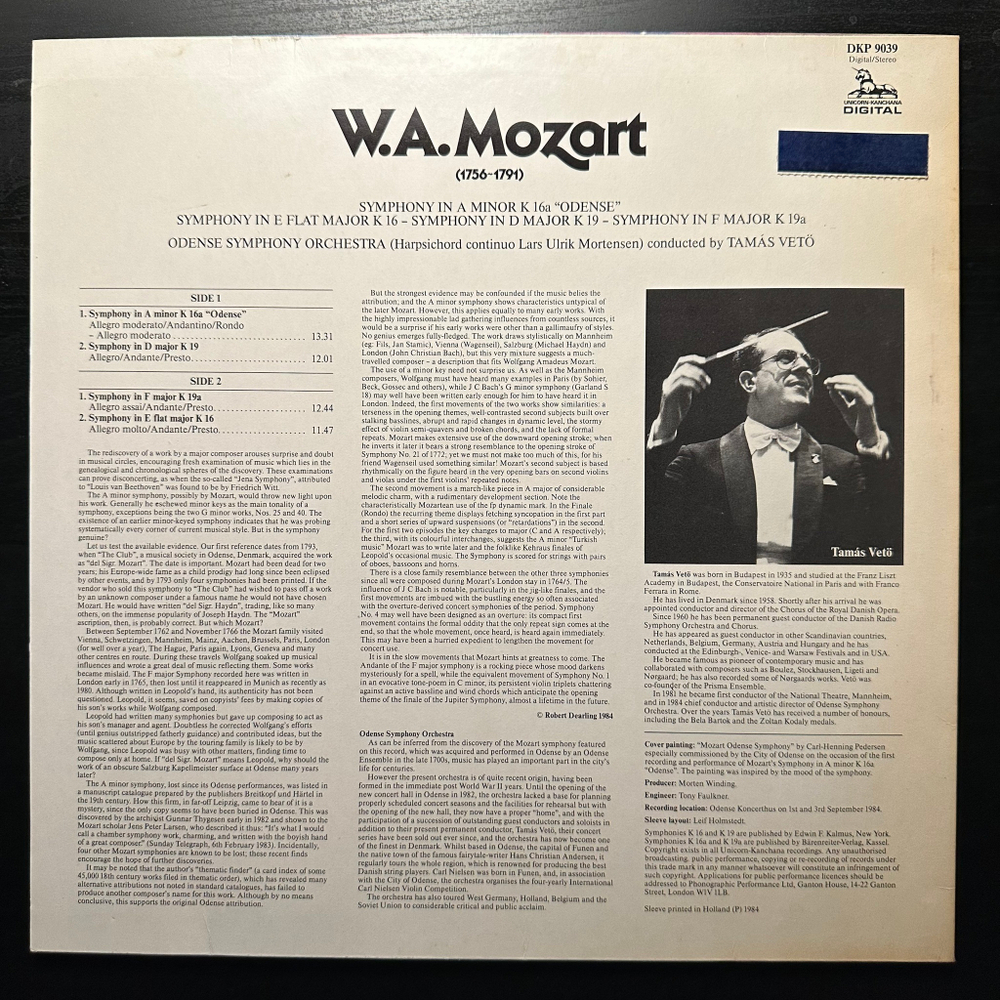 Моцарт - Первые три симфонии, симфония "Odense" (Англия 1984г.)