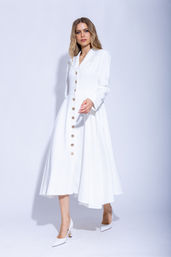 Женское белое платье миди на пуговицах