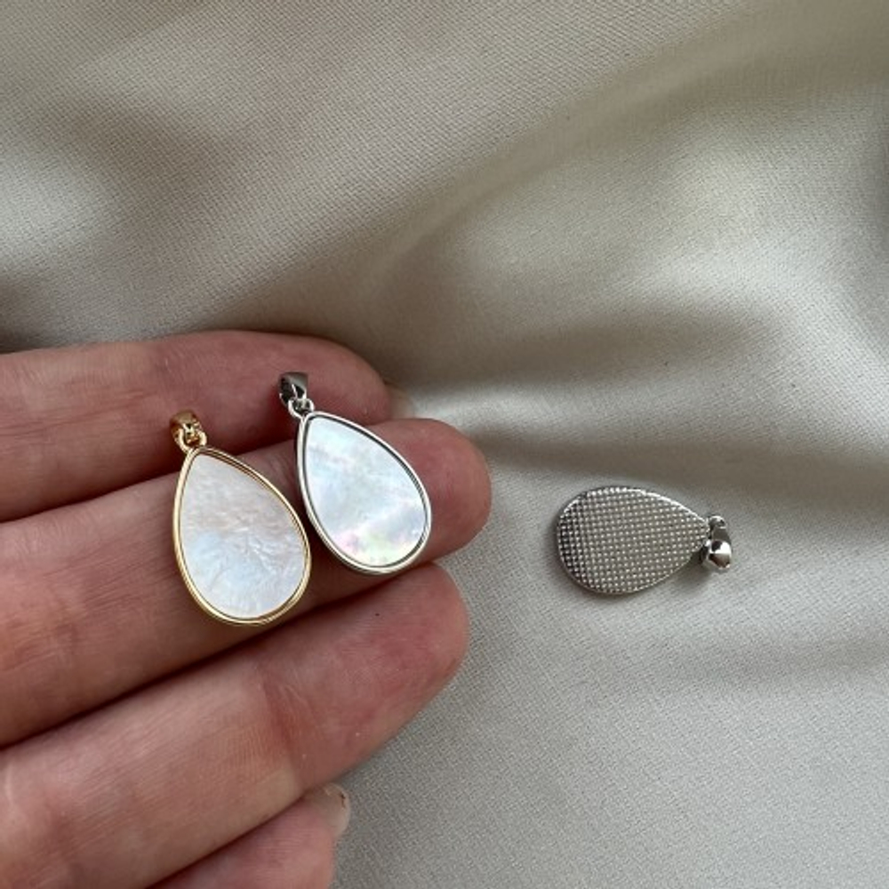 6332-з Подвеска "Капля" с перламутром, 13*19 мм, позолота