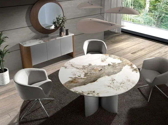 Обеденный стол Angel Cerda 1148, Ø150 см, орех, керамика