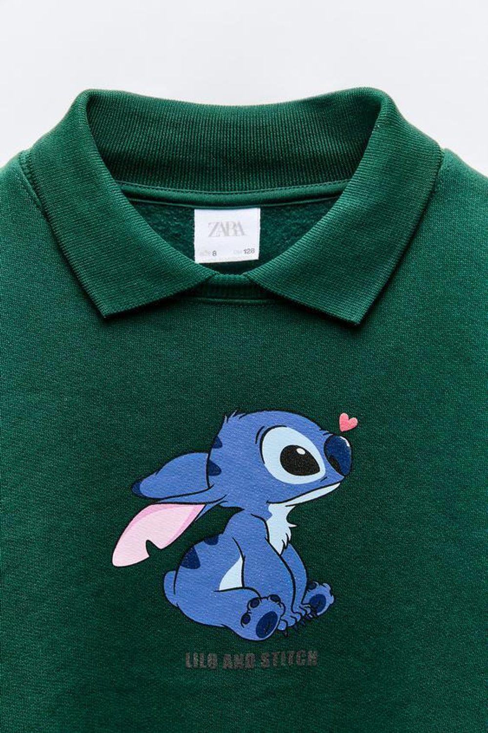 ZARA ТОЛСТОВКА С ПРИНТОМ STITCH & ANGEL © DISNE, ТЕМНО-ЗЕЛЕНЫЙ