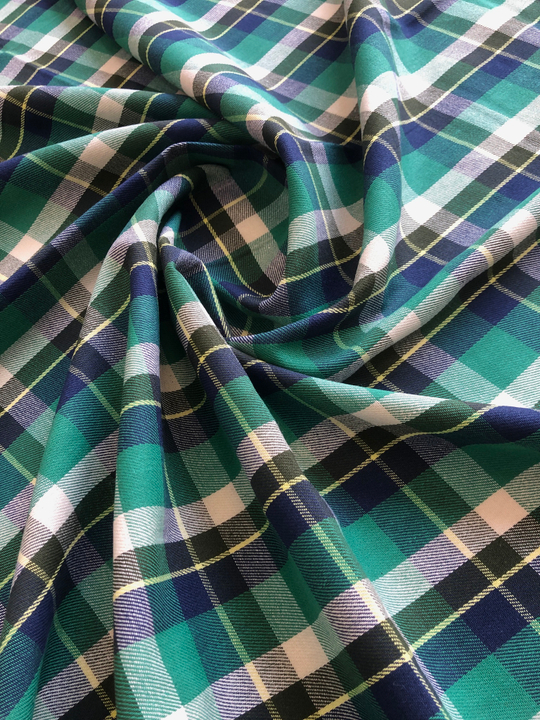 Костюмная принт клетка, зеленый/черный, хлопок, вискоза