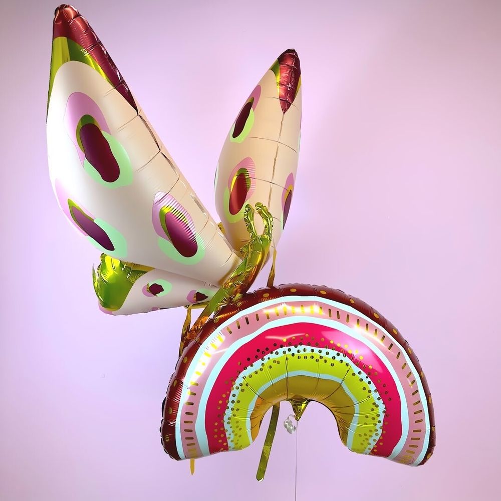 Шар (45''/114 см) Фигура 3D, Бабочка, Карнавальные крылья, Розовый, 1 шт.