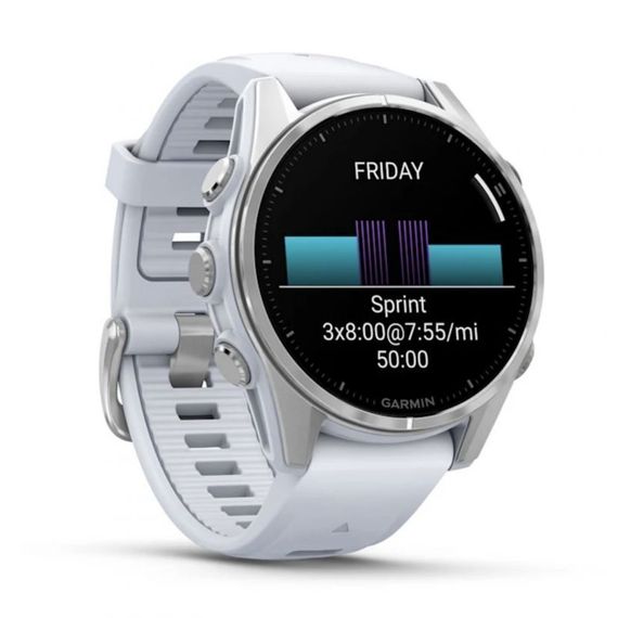 Garmin Fenix 8 43 мм Silver — умные часы с AMOLED-дисплеем и белым ремешком