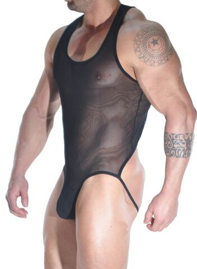 Сексуальное полупрозрачное мужское боди (Размер: L) (Цвет: черный)