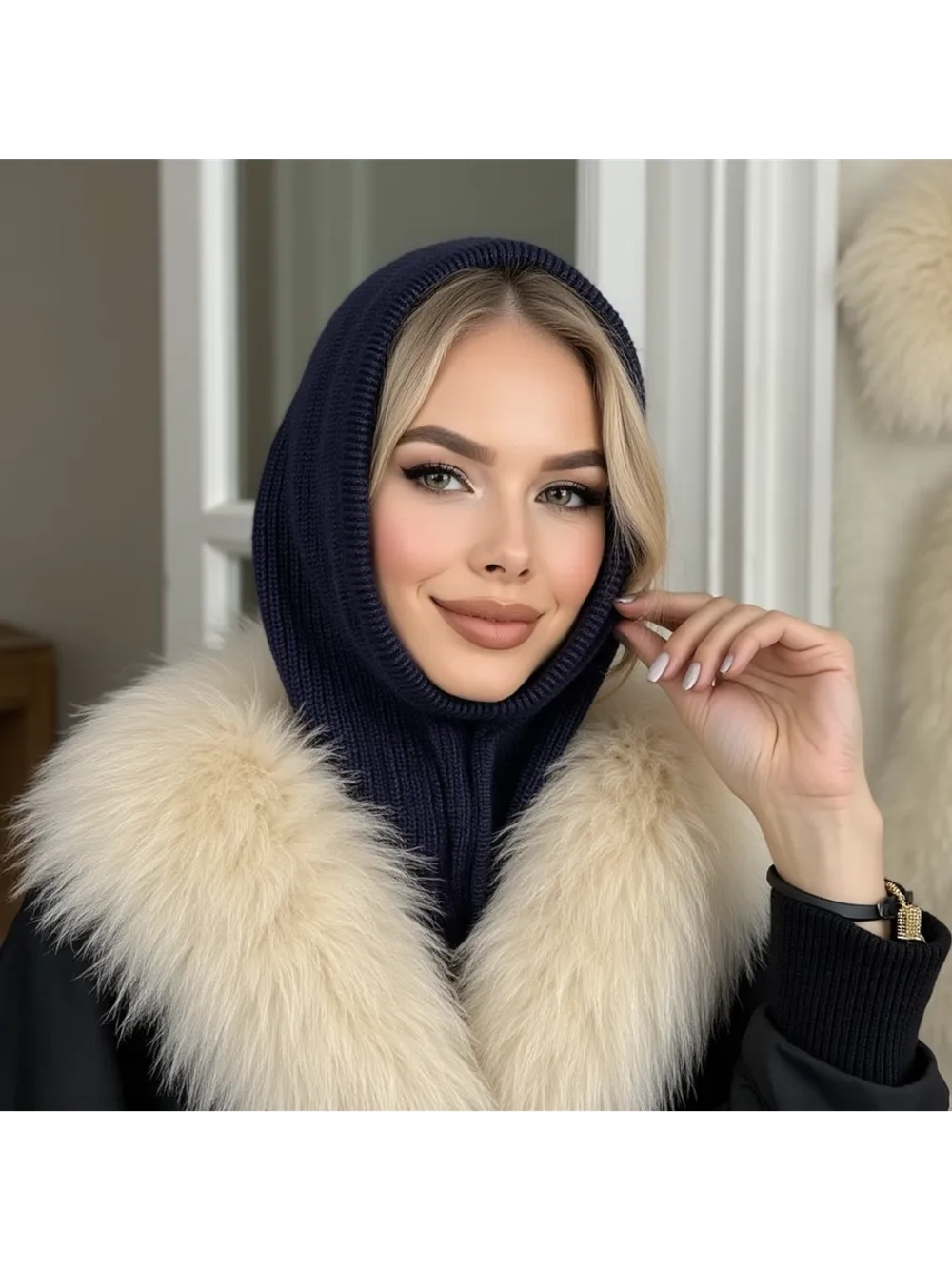 капор зимний и осенний капюшон- снуд вязаный ангора