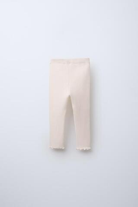 ZARA ОДНОТОННЫЕ ЛЕГИНСЫ В РУБЧИК, ЭКРЮ
