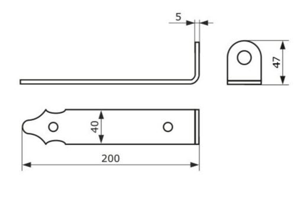Проушина воротная Домарт 200*45*40 (толщ.5мм) без покр. / 9689