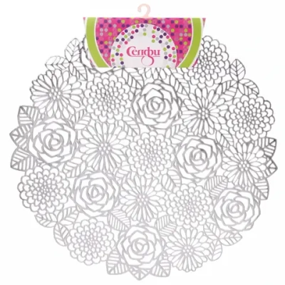 Салфетка плетеная 38см «Цветы» серебро