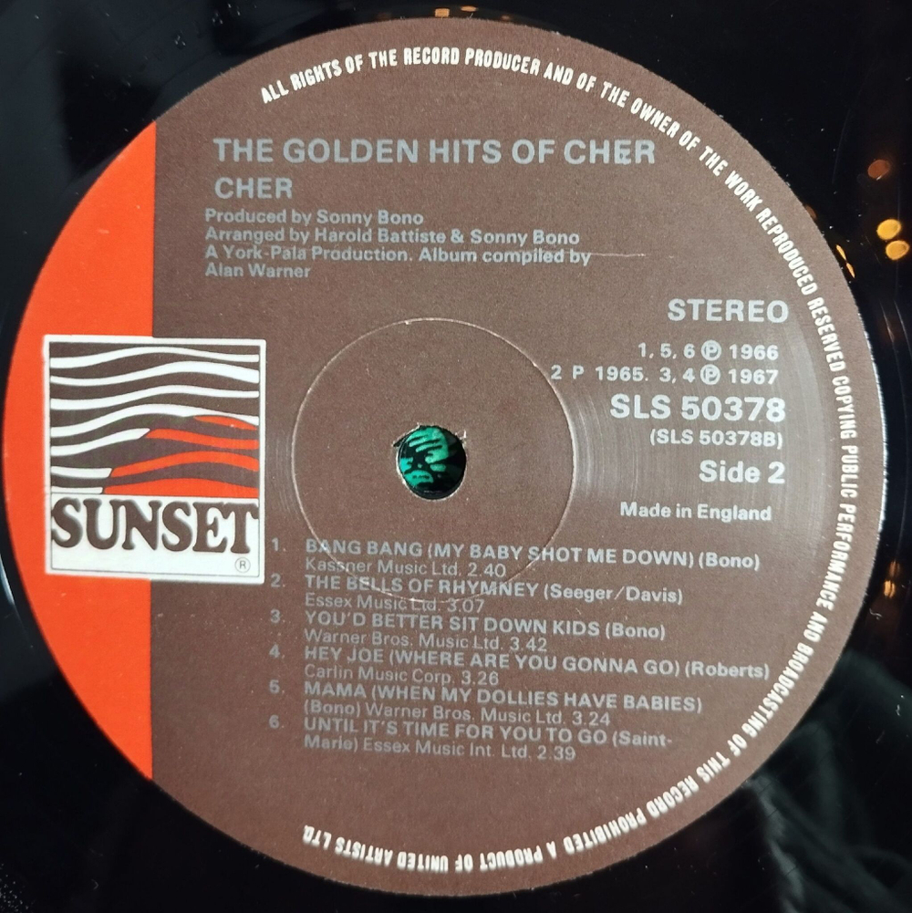 Винтажная виниловая пластинка LP The Golden Hits Of Cher (UK 1980)