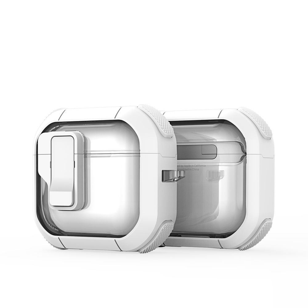 Прозрачный чехол белого цвета от Dux Ducis для наушников AirPods 4, серия PECN Series, в комплекте с карабином