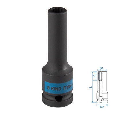 KING TONY (443009M) Головка торцевая ударная глубокая двенадцатигранная 1/2", 9 мм