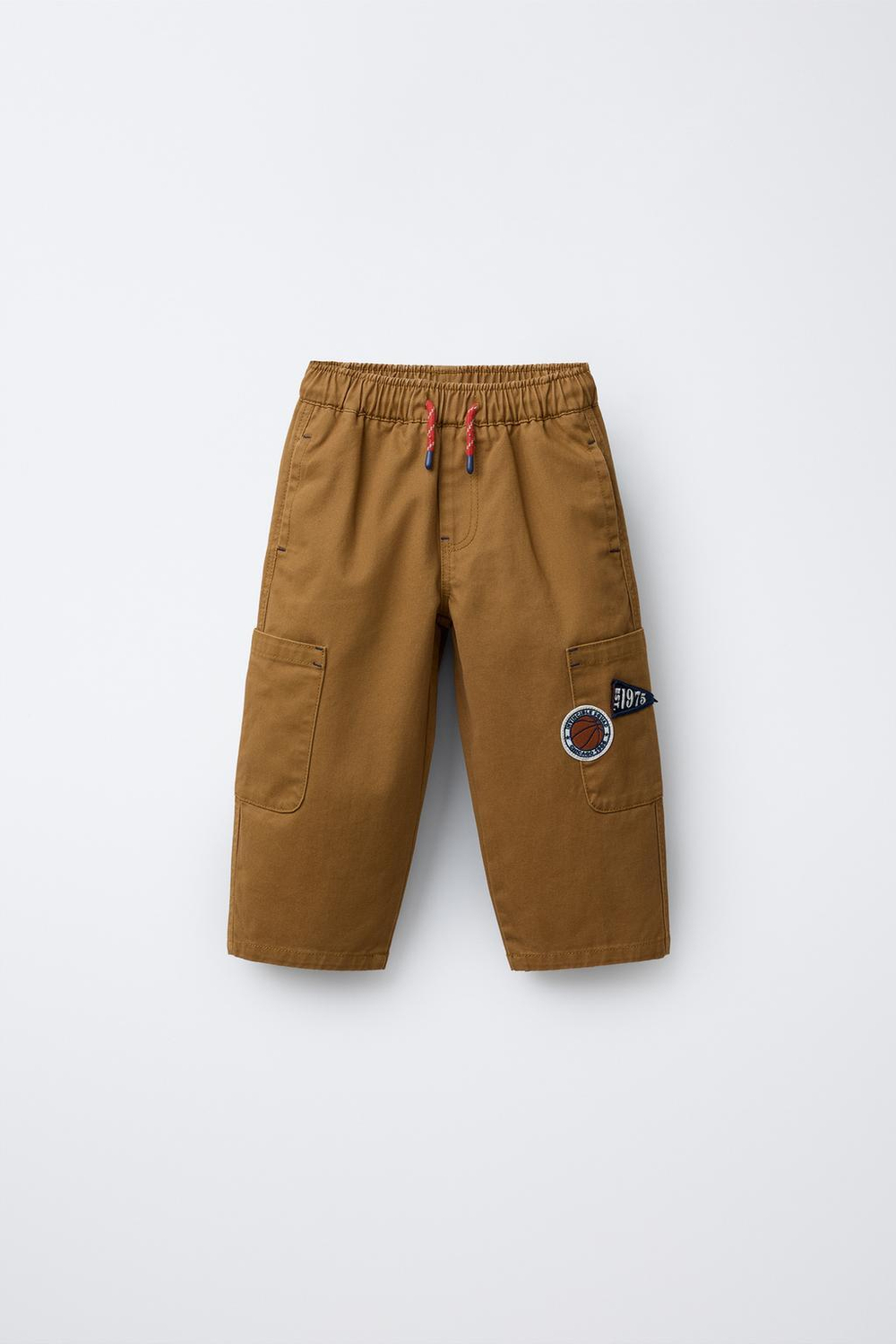 ZARA БРЮКИ КАРГО С НАШИВКАМИ, СВЕТЛО-КОРИЧНЕВЫЙ