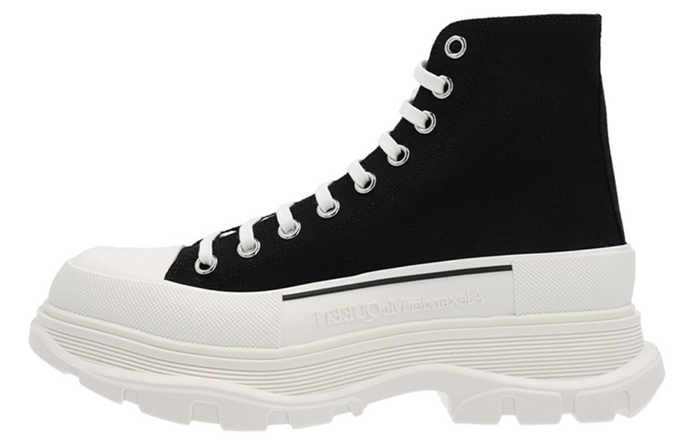 Alexander McQueen Alexander McQueen lace-up high-top thick-soled shoes men's white and black