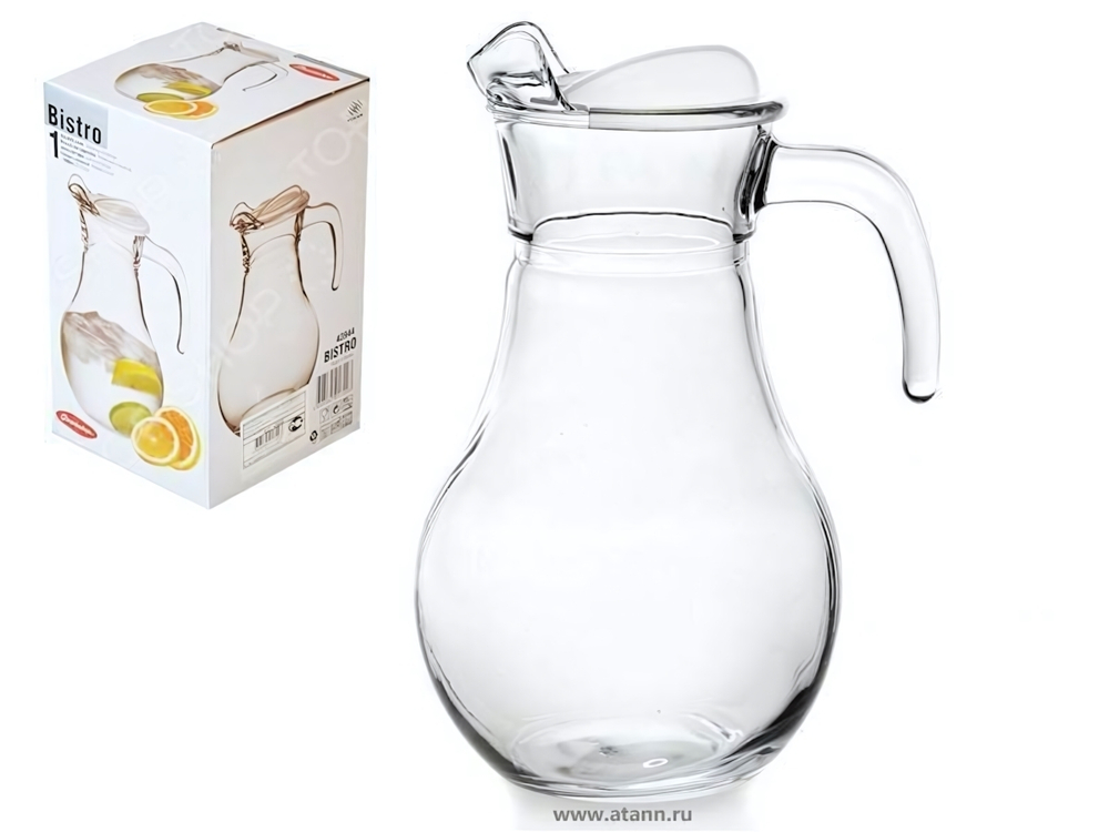 Кувшин 1л "Bistro" с прозрачной пластиковой крышкой, в коробке