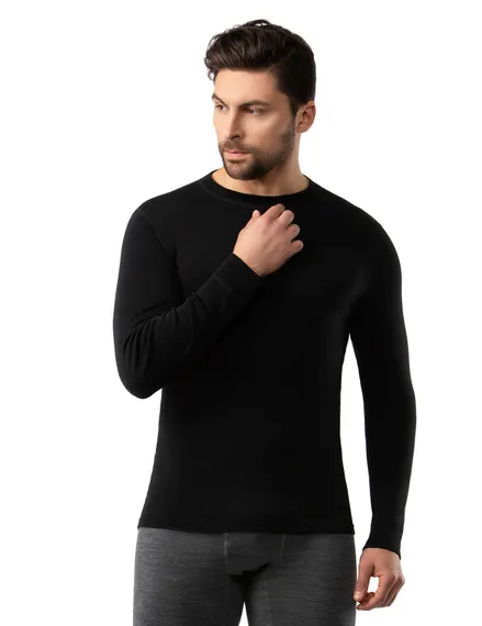 Термобелье мужское футболка Norveg Soft  длинный рукав Знак Woolmark, цвет черный. (15SML1RL003)
