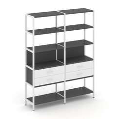 Shelf System Двухсекционный стеллаж пятиярусный с ящиками SN.STM-522 Антрацит/Белый/Металл Белый 159