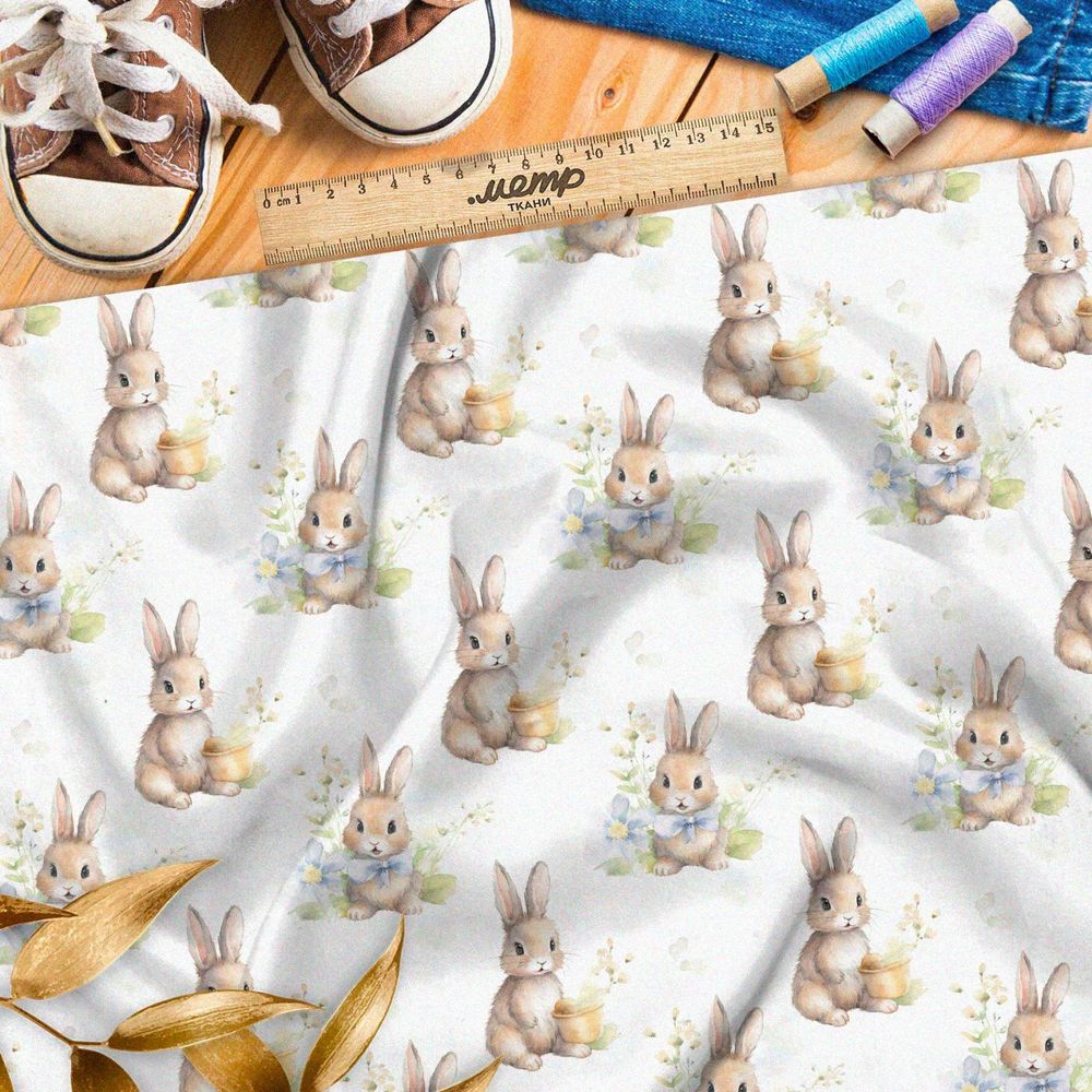 Ткань премиум шифон милые зайчики