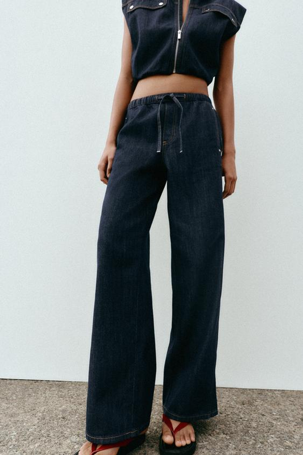 ZARA ДЖИНСЫ Z1975 JOGGER WIDE LEG СО СРЕДНЕЙ ПОСАДКОЙ, СИНИЙ