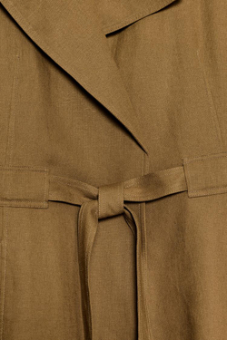 ZARA ТРЕНЧ ИЗ ЛЬНА С РЕМНЕМ, ЦВЕТ ОЛИВКОВОГО МАСЛА